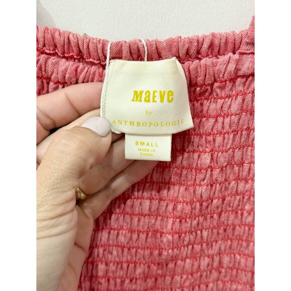 Maeve x Anthropologie Schuyler Sleevless Smocked Peplum Blouse Pink Women Size S - Picture 5 of 6